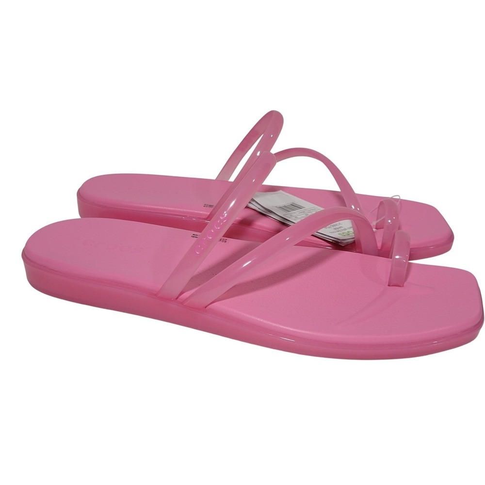 Crocs Miami Jelly Toe Loop Sandal Womens 8 Pink Multi Strap Slides Square Toe